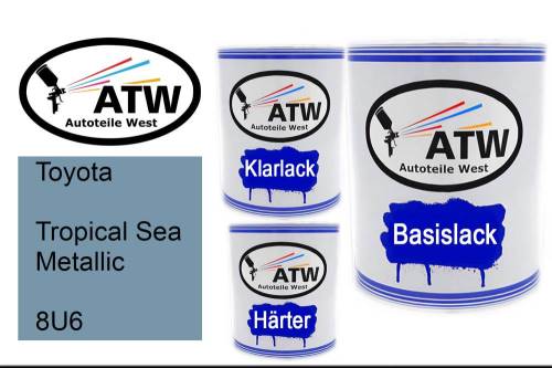 Toyota, Tropical Sea Metallic, 8U6: 1L Lackdose + 1L Klarlack + 500ml Härter - Set, von ATW Autoteile West.